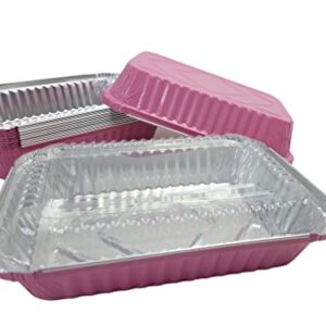 KitchenDance Colored Shallow Take Out Pans with Plastic lid - 1.5 Pounds Food Storage Aluminum Foil Baking Pan - Aluminum Pans Perfect for Cooking, Freezing, Preparing Food, 6417P (Pink, 125)