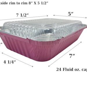 KitchenDance Colored Shallow Take Out Pans with Plastic lid - 1.5 Pounds Food Storage Aluminum Foil Baking Pan - Aluminum Pans Perfect for Cooking, Freezing, Preparing Food, 6417P (Pink, 125)