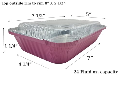 KitchenDance Colored Shallow Take Out Pans with Plastic lid - 1.5 Pounds Food Storage Aluminum Foil Baking Pan - Aluminum Pans Perfect for Cooking, Freezing, Preparing Food, 6417P (Pink, 125)