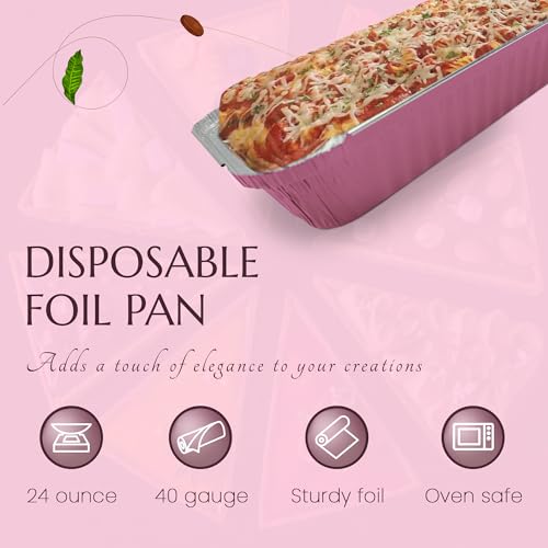 KitchenDance Colored Shallow Take Out Pans with Plastic lid - 1.5 Pounds Food Storage Aluminum Foil Baking Pan - Aluminum Pans Perfect for Cooking, Freezing, Preparing Food, 6417P (Pink, 125)