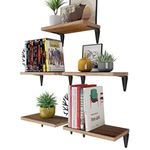 wallniture arras 11" floating shelves, bookshelf for living room decor, bedroom decor, office & kitchen organization, bathroom organizer, burnt finish set of 5
