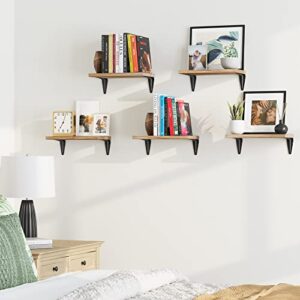 Wallniture Arras 11" Floating Shelves, Bookshelf for Living Room Decor, Bedroom Decor, Office & Kitchen Organization, Bathroom Organizer, Burnt Finish Set of 5