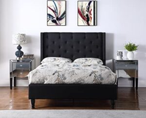 full upholstered platform bed frame with 51" tall headboard - button tufted cloth bed - wood slat support with storage space - no box spring needed - easy assembly - black - oliver & smith - astor