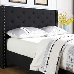 Full Upholstered Platform Bed Frame with 51" Tall Headboard - Button Tufted Cloth Bed - Wood Slat Support with Storage Space - No Box Spring Needed - Easy Assembly - Black - Oliver & Smith - Astor