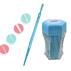 Little Dreams Products Double-Head Brushed Toothpick Interdental Brush Toothbrush for Dentures Soft Plastic Oral Care 2.4 Inch Long Rinse The Tooth. 200 Count (Blue)