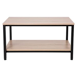 Flash Furniture Finley 2-Tier Rectangular Coffee Table - Modern Engineered Driftwood Finish Top - Black Steel Tube Frame - Lower Shelf