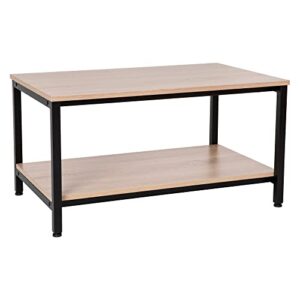 flash furniture finley 2-tier rectangular coffee table - modern engineered driftwood finish top - black steel tube frame - lower shelf
