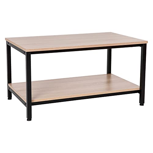 Flash Furniture Finley 2-Tier Rectangular Coffee Table - Modern Engineered Driftwood Finish Top - Black Steel Tube Frame - Lower Shelf