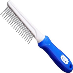horicon pet detangling grooming comb with long & short stainless steel metal teeth - dogs, cats & small animals for removing matted fur, knots & tangles