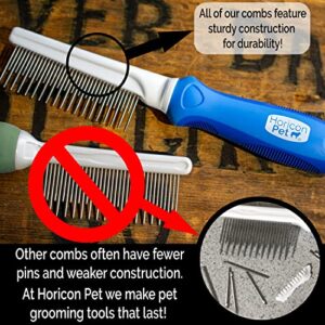 Horicon Pet Detangling Grooming Comb with Long & Short Stainless Steel Metal Teeth - Dogs, Cats & Small Animals for Removing Matted Fur, Knots & Tangles