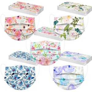 50 pcs floral disposable face_mask adults 3ply spring summer colorful paper masks beautiful printed facemask women men (50 pack, flower-4)