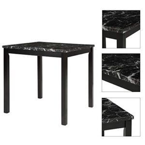 RUNNA 5-Piece Faux Marble Top Kitchen Dining Set for 4, Counter Height Dining Table Set-Dining Table with Faux Marble Top and 4 Black High Back Leather Upholstered Chairs