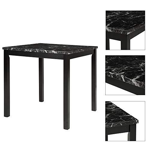 RUNNA 5-Piece Faux Marble Top Kitchen Dining Set for 4, Counter Height Dining Table Set-Dining Table with Faux Marble Top and 4 Black High Back Leather Upholstered Chairs