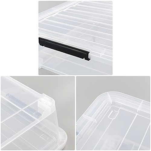 Leendines Plastic Underbed Storage Box, 40 Quart Clear Shallow Box with Wheels Set of 3