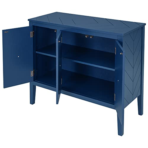 Knocbel Vintage Storage Cabinet with 3 Doors and Adjustable Shelf, Entry Hallway Foyer Console Table Buffet Sideboard Cupboard Coffee Bar, 99lbs Weight Capacity (Navy Blue)