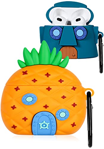 2 Pack Gkv for Airpods 3 Case for Airpod 3 (2021) Cover Unique Funny Fun Kawaii Cute 3D Cartoon Cool Design Air Pods 3rd Generation Silicone Cases for Girls Teen Boys Kids Pineapple+Stone House