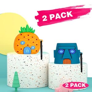 2 Pack Gkv for Airpods 3 Case for Airpod 3 (2021) Cover Unique Funny Fun Kawaii Cute 3D Cartoon Cool Design Air Pods 3rd Generation Silicone Cases for Girls Teen Boys Kids Pineapple+Stone House