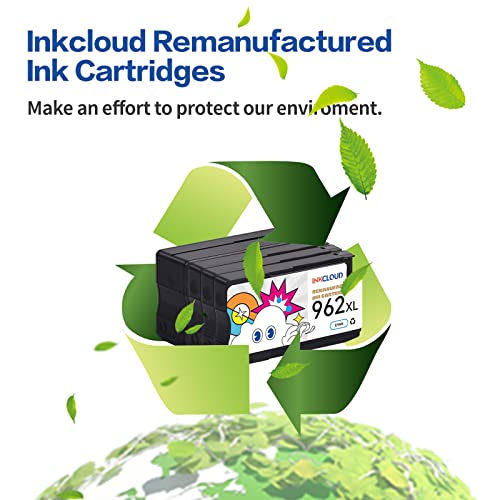 INKCLOUD 962XL High-Yield Ink Cartridges Replacement for HP 962 962 XL for HP OfficeJet Pro 9015e 9025 9018 9015 9025e 9010 9012 9020 9022 9026 9027 9028 Printer (Black, Cyan, Magenta, Yellow) 4 Pack