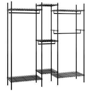 finetones Wire Garment Rack, Multi-Purpose Wire Clothes Rack with 5-Tire Storage Shelf, Heavy Duty Freestanding & Adjustable Wardrobe Closet With Large Metal Shelves For Hanging Clothes, Shoes