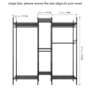 finetones Wire Garment Rack, Multi-Purpose Wire Clothes Rack with 5-Tire Storage Shelf, Heavy Duty Freestanding & Adjustable Wardrobe Closet With Large Metal Shelves For Hanging Clothes, Shoes