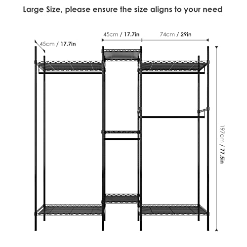 finetones Wire Garment Rack, Multi-Purpose Wire Clothes Rack with 5-Tire Storage Shelf, Heavy Duty Freestanding & Adjustable Wardrobe Closet With Large Metal Shelves For Hanging Clothes, Shoes