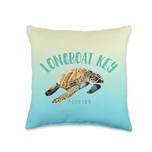 longboat key fl vacation and beach gear longboat key florida sea turtle design throw pillow, 16x16, multicolor