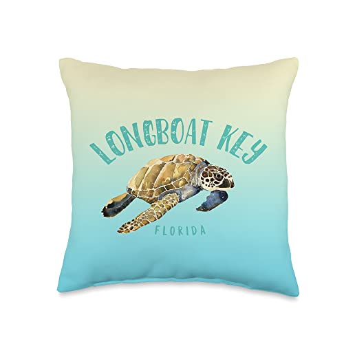 Longboat Key FL Vacation and Beach Gear Longboat Key Florida Sea Turtle Design Throw Pillow, 16x16, Multicolor