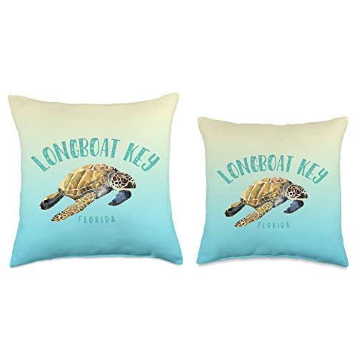 Longboat Key FL Vacation and Beach Gear Longboat Key Florida Sea Turtle Design Throw Pillow, 16x16, Multicolor