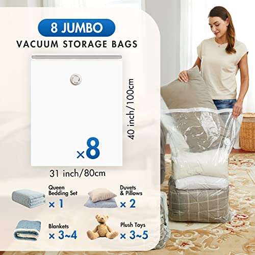 TAILI 8 Pack Vacuum Storage Bags for Comforter and Blankets, Jumbo Vacuum Seal Bags for Bedding 40x31 Inch, Space Saver Bags for Clothes, Pillows, Saving More Closet Space