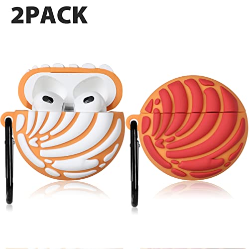 2 Pack Gkv for Airpods 3 Case for Airpod 3 (2021) Cover Unique Funny Fun Cute 3D Food Design Air Pods 3rd Generation Silicone Shell Cases for Girls Teen Boys Kids White+Red Bread