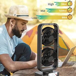 16 Inch Desk Fan, 5000mAh Battery Operated Fan ,Oscillation Tower Fan with Remote, Portable Rechargeable Table Fan with 2 Fan Heads, 270° Oscillation Personal Fan for Bedroom Office Camping Travel