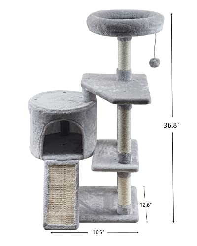 MIAO PAW 11Grey Cute Cat Tree Tower for Indoor Cats - Condo with Sisal Scratching Posts，Jump Platform Cat Furniture Activity Center Play House Bed