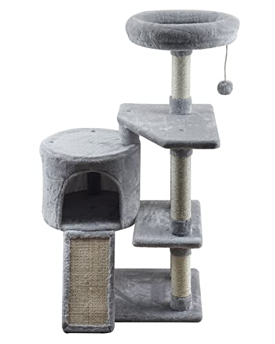 MIAO PAW 11Grey Cute Cat Tree Tower for Indoor Cats - Condo with Sisal Scratching Posts，Jump Platform Cat Furniture Activity Center Play House Bed