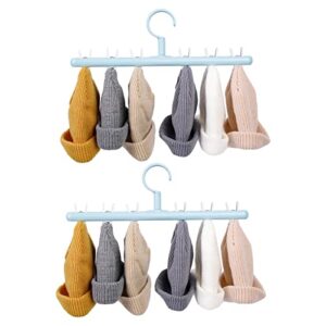 yesesion hat organizer set, 2 pack hanging hat rack for baseball caps, blue hat hanger holder for closet with 6 clips, hat organizer hanger storage holder for home, entryway, bedroom (blue/white)