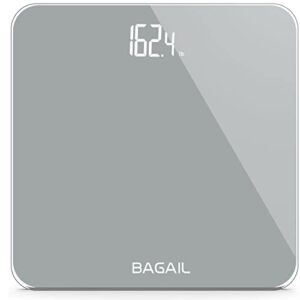 bagail basics bathroom scale, digital weighing scale with high precision sensors and tempered glass, ultra slim, step-on technology, shine-through display - 15yr guarantee grey