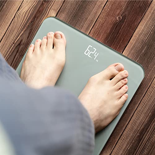 BAGAIL BASICS Bathroom Scale, Digital Weighing Scale with High Precision Sensors and Tempered Glass, Ultra Slim, Step-on Technology, Shine-Through Display - 15Yr Guarantee Grey