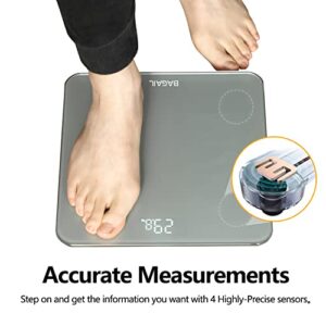 BAGAIL BASICS Bathroom Scale, Digital Weighing Scale with High Precision Sensors and Tempered Glass, Ultra Slim, Step-on Technology, Shine-Through Display - 15Yr Guarantee Grey