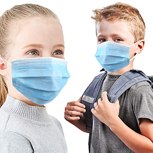 Kids Disposable Face Mask 3-Ply Protective Children Mouth Cover (50 Pack) Blue