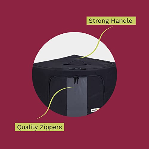 Foldable Clothes Storage Bag Organizer Corner Pop Up Bins Strong Handle Quality Fabric for Collapsible Closet Boxes 2 Pack (Large, Black)