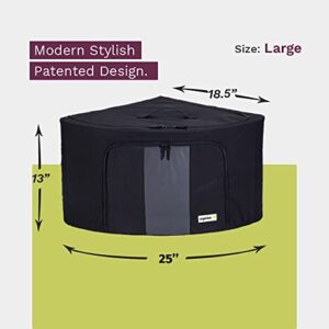 Foldable Clothes Storage Bag Organizer Corner Pop Up Bins Strong Handle Quality Fabric for Collapsible Closet Boxes 2 Pack (Large, Black)