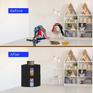 Foldable Clothes Storage Bag Organizer Corner Pop Up Bins Strong Handle Quality Fabric for Collapsible Closet Boxes 2 Pack (Large, Black)