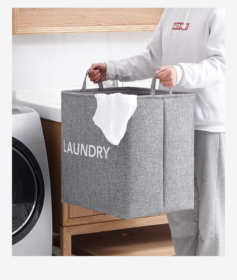 Laundry basket Household folding laundry basket clothing quilt storage basket bedside clothes bathroom laundry bag, Grey, 50*40*50 cm, BY-81