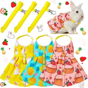 3 piece cute rabbit leash and harness set, bunny rabbit dress clothes walking harness vest escape proof pet supply for rabbit hedgehog ferret guinea pig (cake, bunny, pineapple)