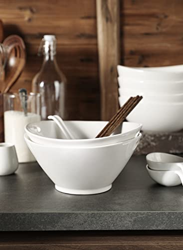 Sweese 148.201 Porcelain 35oz Ramen Bowl Set of 2 with Chopsticks & Spoons & Dipping Dishes, Large Bowls for Udon/Soba/Pho/Noodles/Ramen/Salad/Soup - White, Unique Design