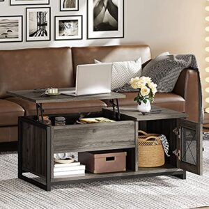 yitahome lift top coffee table with storage, double doors mid-century cocktail table with hidden compartment storage cupboard, wood tea center table living room table for home office, grey wash