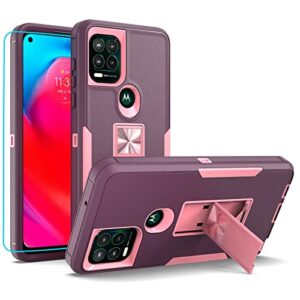 mdcn military grade moto g stylus 5g case 2021 - purple, hd screen protector, magnetic kickstand, car mount, heavy duty protection