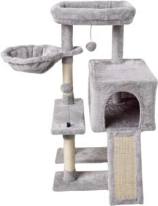 miao paw 10grey cute cat tree tower for indoor cats - condo with sisal scratching posts，jump platform cat furniture activity center play house bed