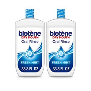 biotène oral rinse mouthwash for dry mouth, breath freshener and dry mouth treatment, fresh mint - 33.8 fl oz(pack of 2)