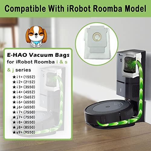 E-HAO 6 Pack Vacuum Bags Compatible for iRobot Roomba - i & s & j Serie, Replacement Dust bag for iRobot Roomba j6+/j7+/j8+/i1+/i2+/i3+/i4+/i5+/i6+/i7+/i8+/s9+ Automatic Dirt Disposal bags