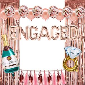 Engagement Party Decorations – Engagement Balloons – Rose Gold Engaged Balloons Letter – Diamond Engagement Ring Balloon Engagement Decorations Set – Engaged Decorations Banner for Wedding Decor